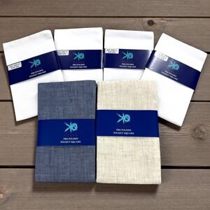 NWT EGARA Mens Pre Folded Pocket Square Cotton Linen Bundle Set